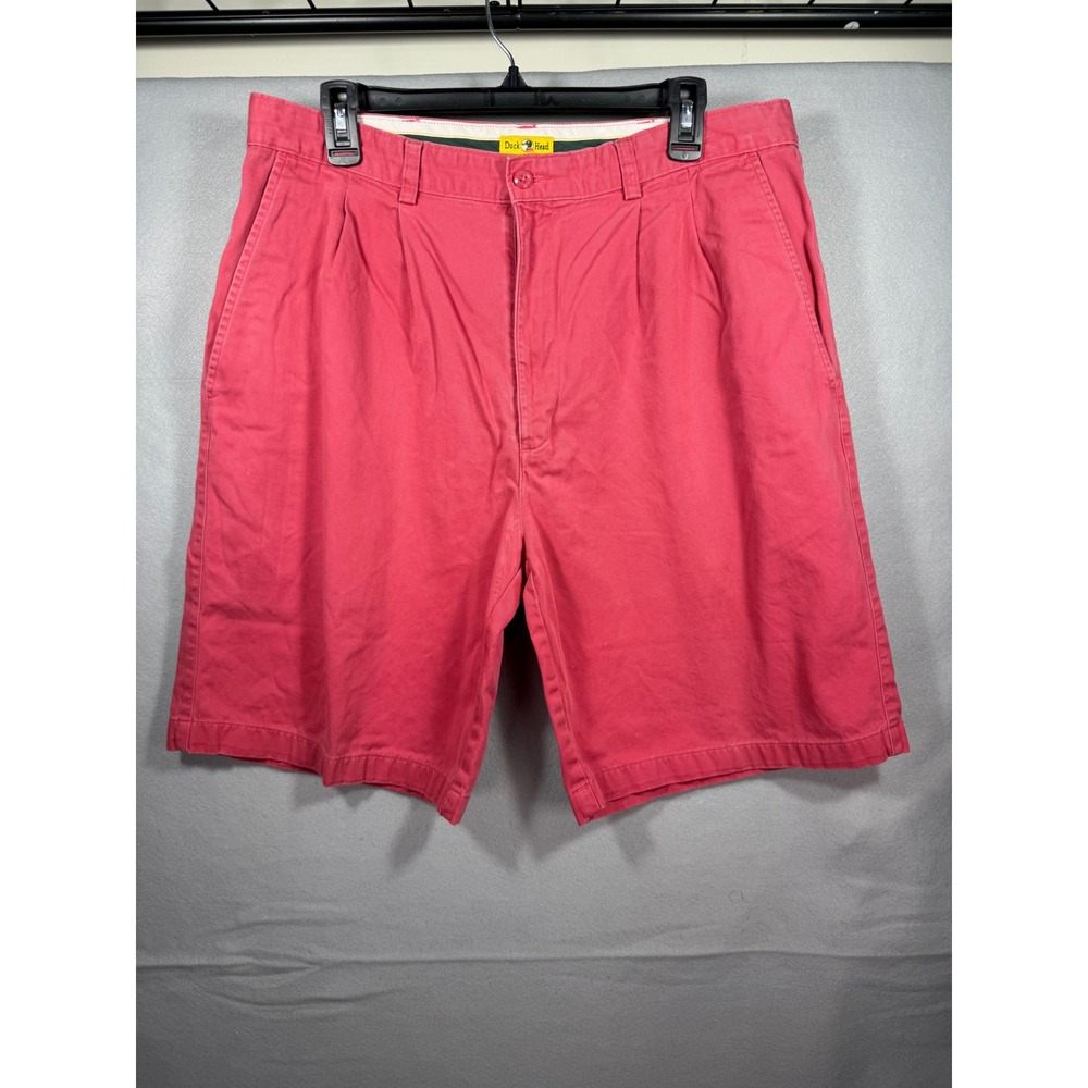 Duck Head Mens Pleated Chino Shorts Nantucket Red Pink Size 36 Cotton Twill